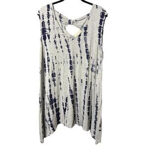 Front of Closet Gray & Blue Tie Dye Sleeveless Tunic Top Handkerchief Hem - L